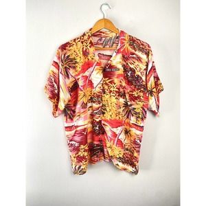 Vintage Hawaiian Shirt Orange Yellow Ocean Mens Large